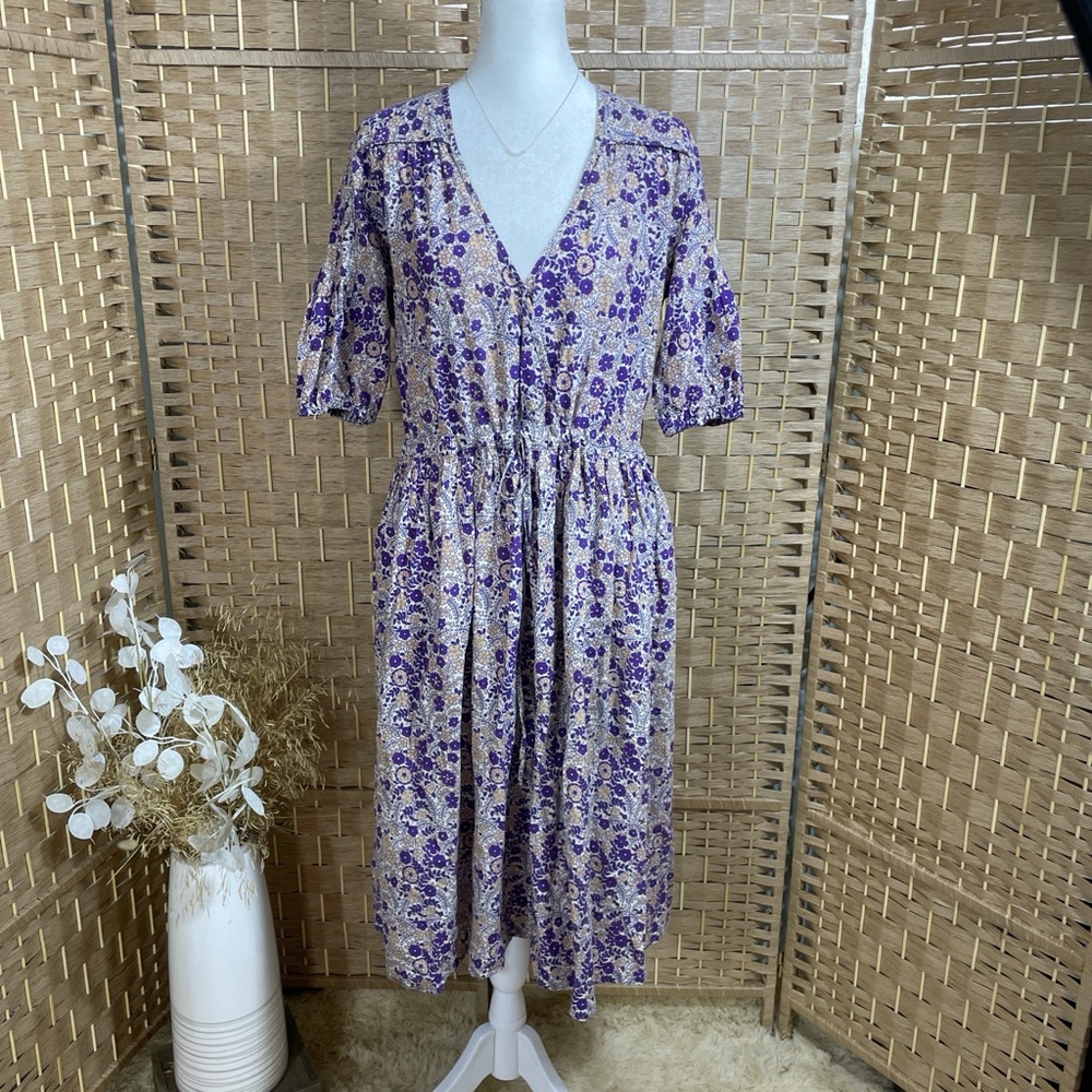 Christy Dawn Purple Floral V-Neck Midi Dress